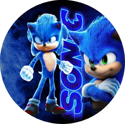 Sonic – dvě pózy a neonový nápis – jedlý papír na dort