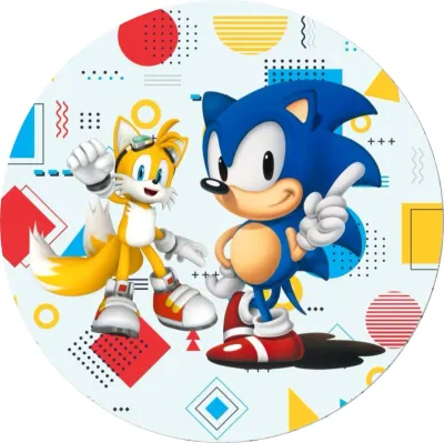 Sonic – s Tailsem na geometrickém pozadí – jedlý papír na dort
