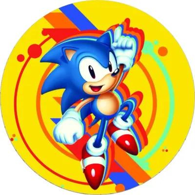 Sonic – vítězná póza na žlutém pozadí – jedlý papír na dort