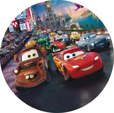 Cars – McQueen a Burák před městem – jedlý papír na dort