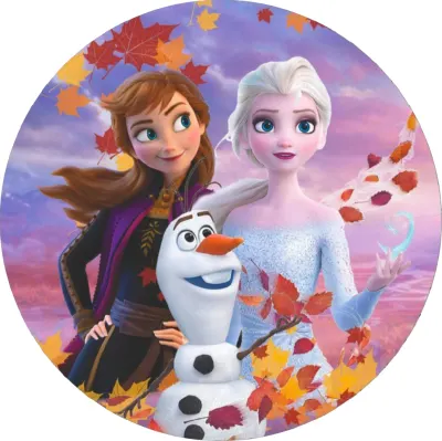 Frozen – Anna, Elsa a Olaf v podzimním listí – jedlý papír na dort