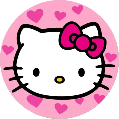 Hello Kitty – hlava kočičky a srdíčka – jedlý papír na dort