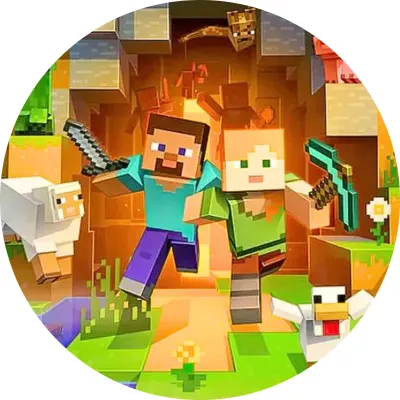 Minecraft – Steve a Alex u jeskyně se zvířátky – jedlý papír na dort