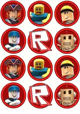 Roblox – terčíky s postavičkami a logem R – jedlá kolečka na cupcakes