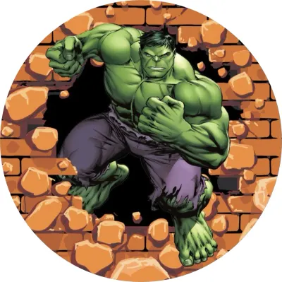 Hulk – prorážení oranžové cihlové zdi – jedlý papír na dort