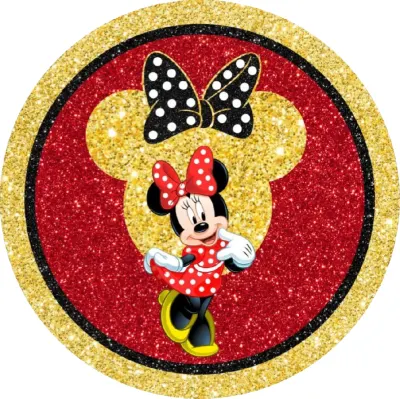 Minnie – zlatá silueta a třpytivé pozadí – jedlý papír na dort