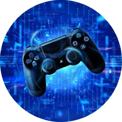PlayStation ovladač – modré digitální pozadí – jedlý papír na dort