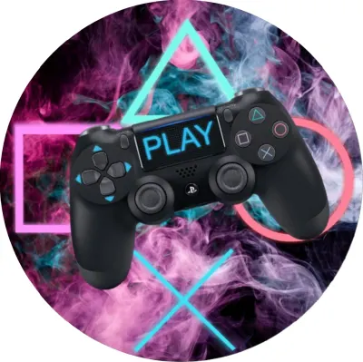PlayStation ovladač – nápis PLAY a kouř – jedlý papír na dort