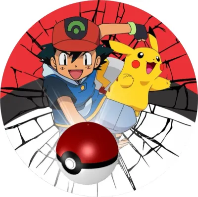 Pokémon – Ash a Pikachu vyrážející ze zdi – jedlý papír na dort