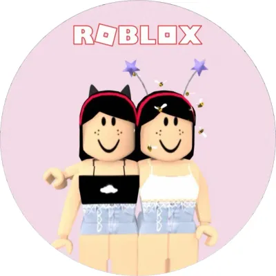 Roblox – dvě dívky s oušky na růžovém – jedlý papír na dort