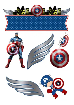 Avengers – noční město, štíty a modrý banner – obdélníkový jedlý papír na dort
