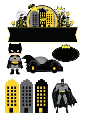 Batman – Batmobil, noční město a nápis POW! – obdélníkový jedlý papír na dort
