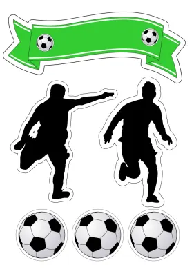 Fotbal – siluety hráčů, míče a zelená stuha – obdélníkový jedlý papír na dort