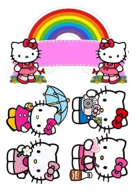 Hello Kitty – s pestrou duhou a stuhou – obdélníkový jedlý papír na dort