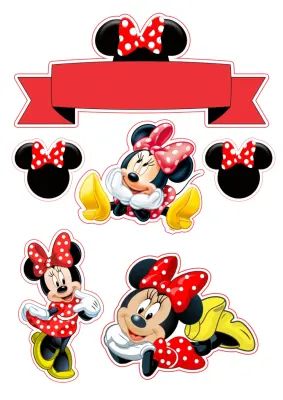 Minnie – červená sada s mašlemi a stuhou – obdélníkový jedlý papír na dort