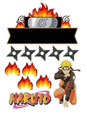Naruto – v pokleku s plameny a shurikeny – obdélníkový jedlý papír na dort