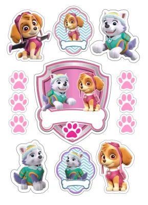Paw Patrol – Skye a Everest s medailony – obdélníkový jedlý papír na dort