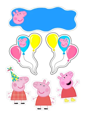 Prasátko Peppa – postavičky, balonky a mráček – obdélníkový jedlý papír na dort