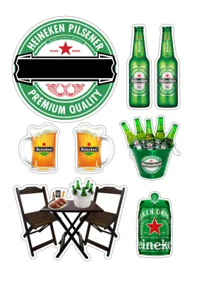 Pivo Heineken – etiketa, sklenice a stůl – obdélníkový jedlý papír na dort