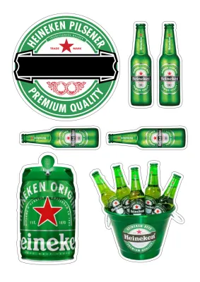 Pivo Heineken – soudek, kbelík a lahve – obdélníkový jedlý papír na dort