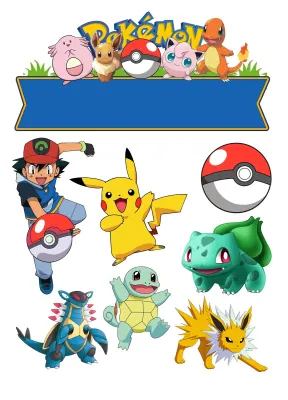 Pokémon – Ash, Pikachu a cedule na jméno – obdélníkový jedlý papír na dort