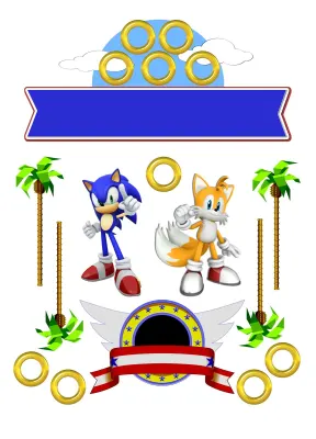 Sonic – a Tails pod palmami se stuhou – obdélníkový jedlý papír na dort