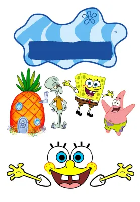 SpongeBob – parta se Sépiusem a pruh na jméno – obdélníkový jedlý papír na dort