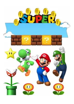 Super Mario – Mario, Luigi a Yoshi se stuhou – obdélníkový jedlý papír na dort