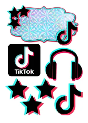 TikTok – 3D sluchátka, noty a jmenovka – obdélníkový jedlý papír na dort