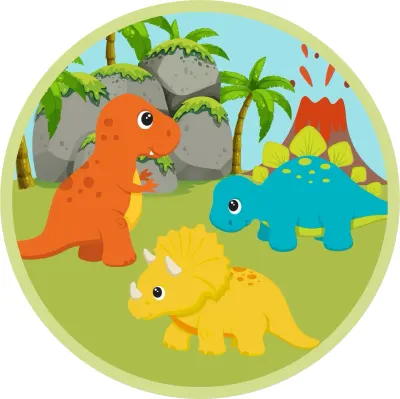 Dinosauři – oranžový T-Rex a lávová sopka – jedlý papír na dort