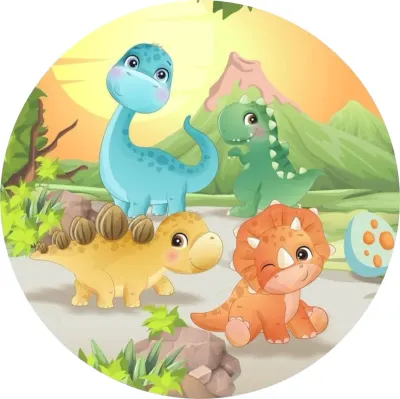Dinosauři – čtyři mláďata a vajíčko u sopky – jedlý papír na dort