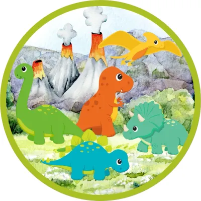 Dinosauři – akvarelová parta pod sopkami – jedlý papír na dort