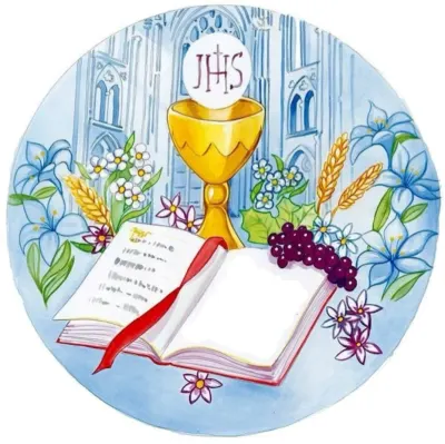Křest a přijímání – Bible, kalich a chrám – jedlý papír na dort