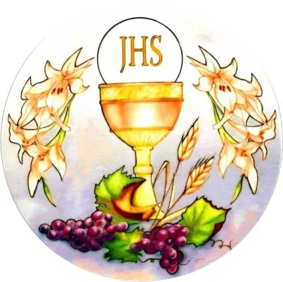 Křest a přijímání – kalich JHS a bílé lilie – jedlý papír na dort