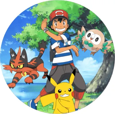 Pokémon – Ash, Rowlet a Litten v Alola – jedlý papír na dort