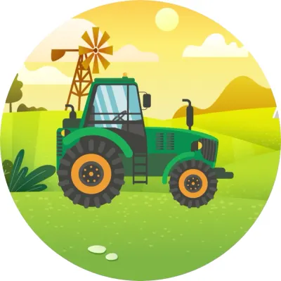 Traktor – zelený na louce s větrným mlýnem – jedlý papír na dort