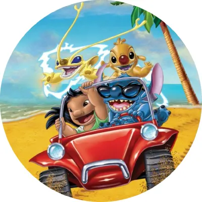 Lilo a Stitch – jízda v červené plážové bugině – jedlý papír na dort