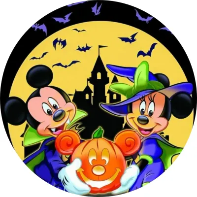 Mickey a Minnie – Halloween s dýní a hradem – jedlý papír na dort