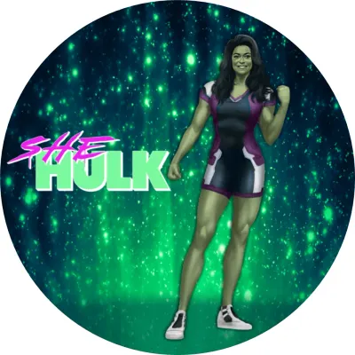 She Hulk – na třpytivém smaragdovém pozadí – jedlý papír na dort