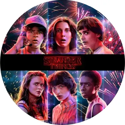 Stranger Things – šest hrdinů a ohňostroj – jedlý papír na dort
