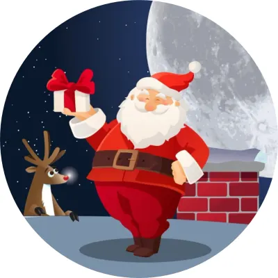 Vánoce – Santa na střeše u komína se sobem – jedlý papír na dort