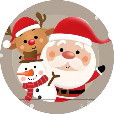 Vánoce – Santa, sob a sněhulák na béžovém – jedlý papír na dort