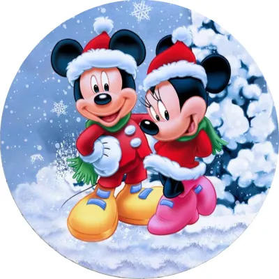 Vánoce – Mickey a Minnie v zimních kabátcích – jedlý papír na dort