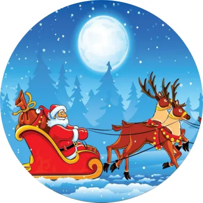 Vánoce – Santa se saněmi a sobím spřežením – jedlý papír na dort