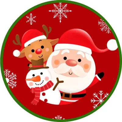 Vánoce – Santa, sob a sněhulák na červeném – jedlý papír na dort
