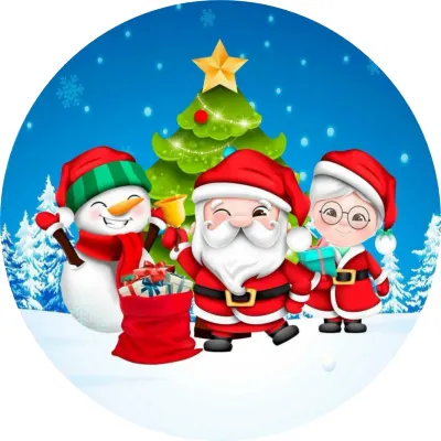 Vánoce – Santa, paní Santová a sněhulák – jedlý papír na dort