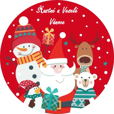 Vánoce – Santa, zvířátka a Šťastné a Veselé – jedlý papír na dort