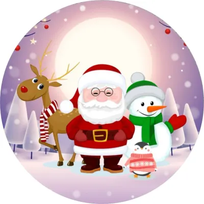Vánoce – Santa, sob, sněhulák a tučňák – jedlý papír na dort