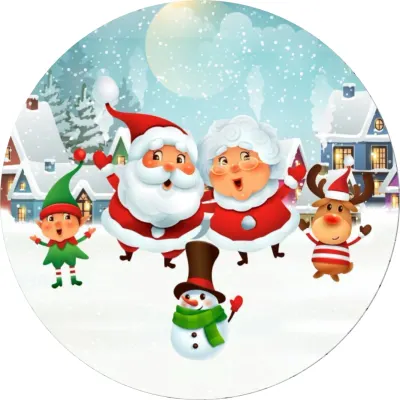 Vánoce – Santa, paní Santová, skřítek a sob – jedlý papír na dort