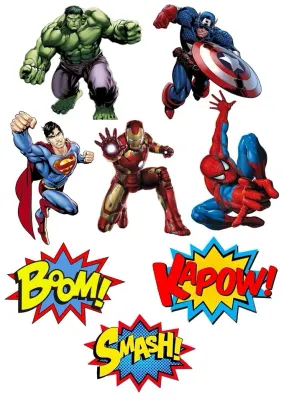 Avengers – hrdinové a bubliny BOOM a SMASH – obdélníkový jedlý papír na dort